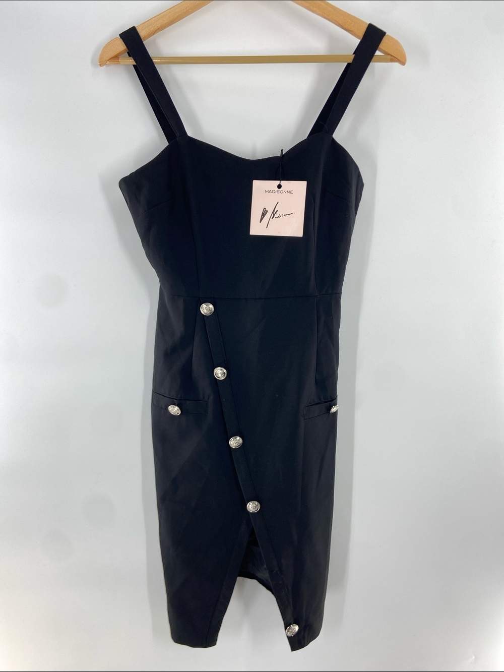 Madisonne Black Sleevless Midi Dress Size S NWT